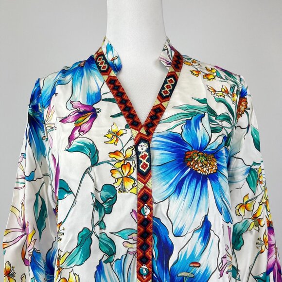 NWOT Johnny Was Floral Long Sleeves Embroidered Button-Down Shirt Dress Size S - Picture 3 of 16